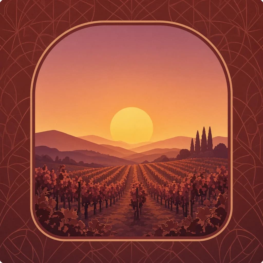 Portada de Viñedo Oculto con horizonte al atardecer